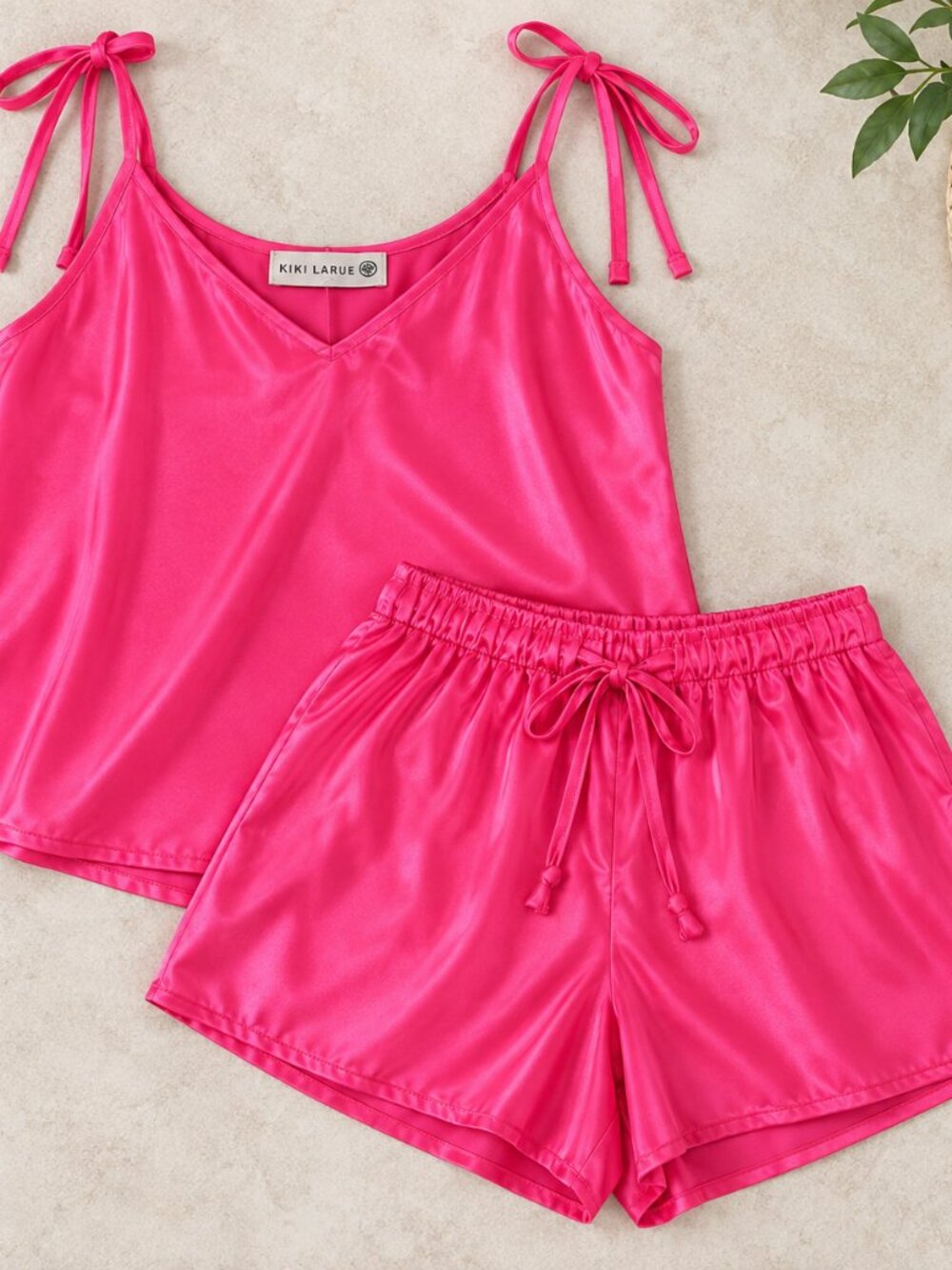 Kiki LaRue Felicia Pink Satin Cami Shorts Set Large NWT